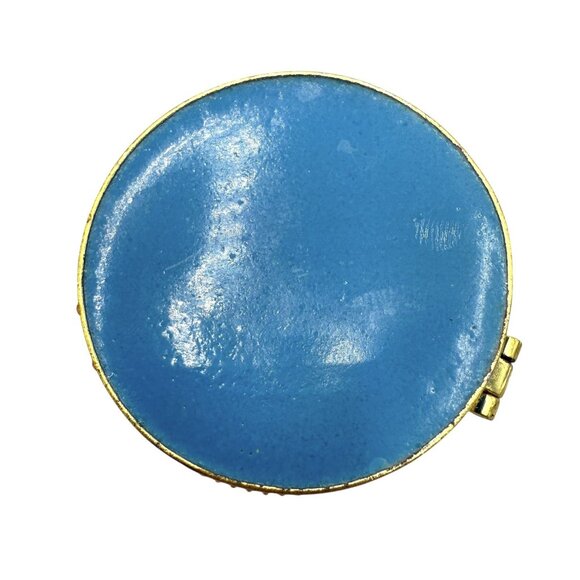 Vtg Cloisonné Round Blue Enamel Butterfly Floral Hinged Trinket Pill Box 2” - Picture 6 of 7